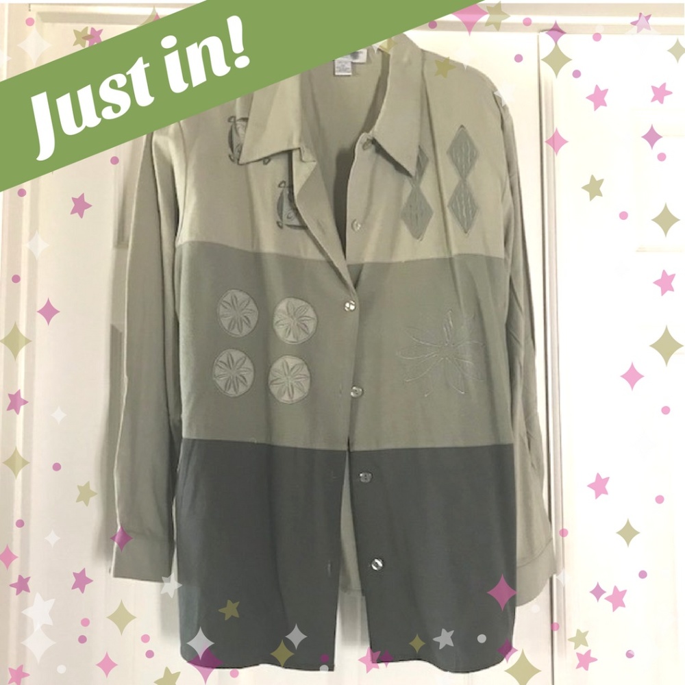✫ Silk ✫ 3-Tone Green Embroidered Shirt Sz 2x NWOT
